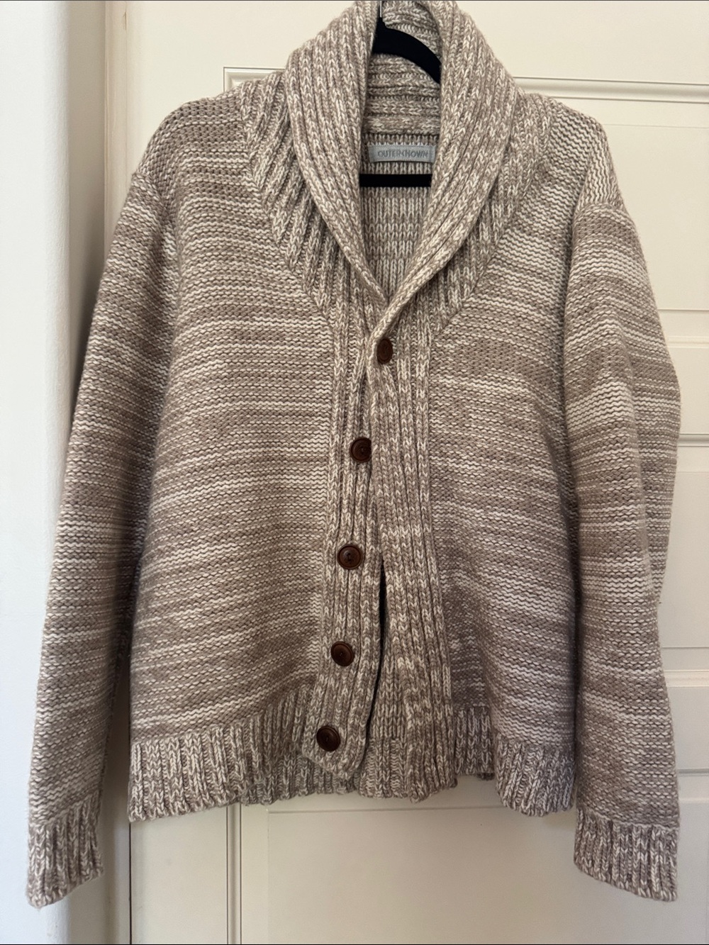 Outerknown Chunky Knit Shawl-Collar Cardigan - Beige